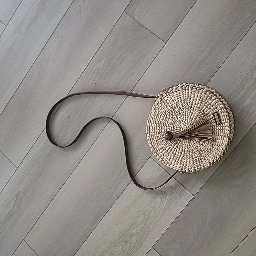 Cross Body Round Straw Tassel Bag Brunch Beach Coastal Hobo